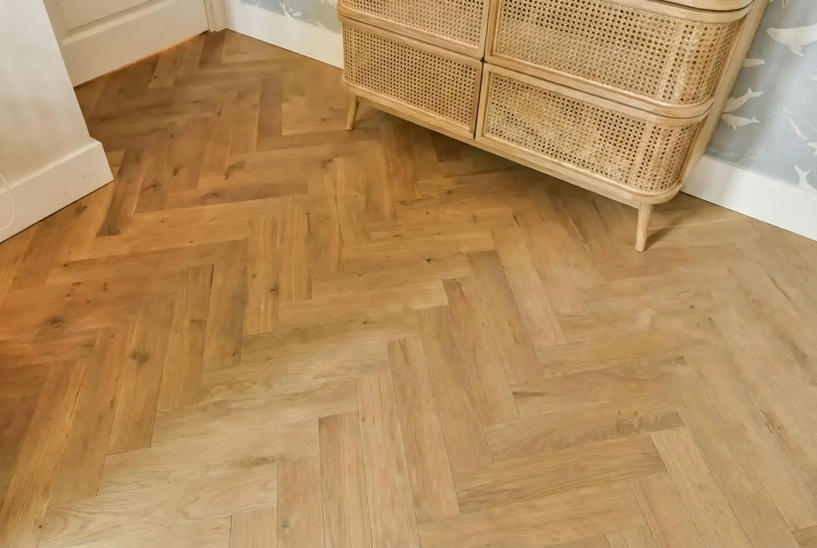 Lamelparket eiken visgraat - Okavango Noestarm Geborsteld Naturel