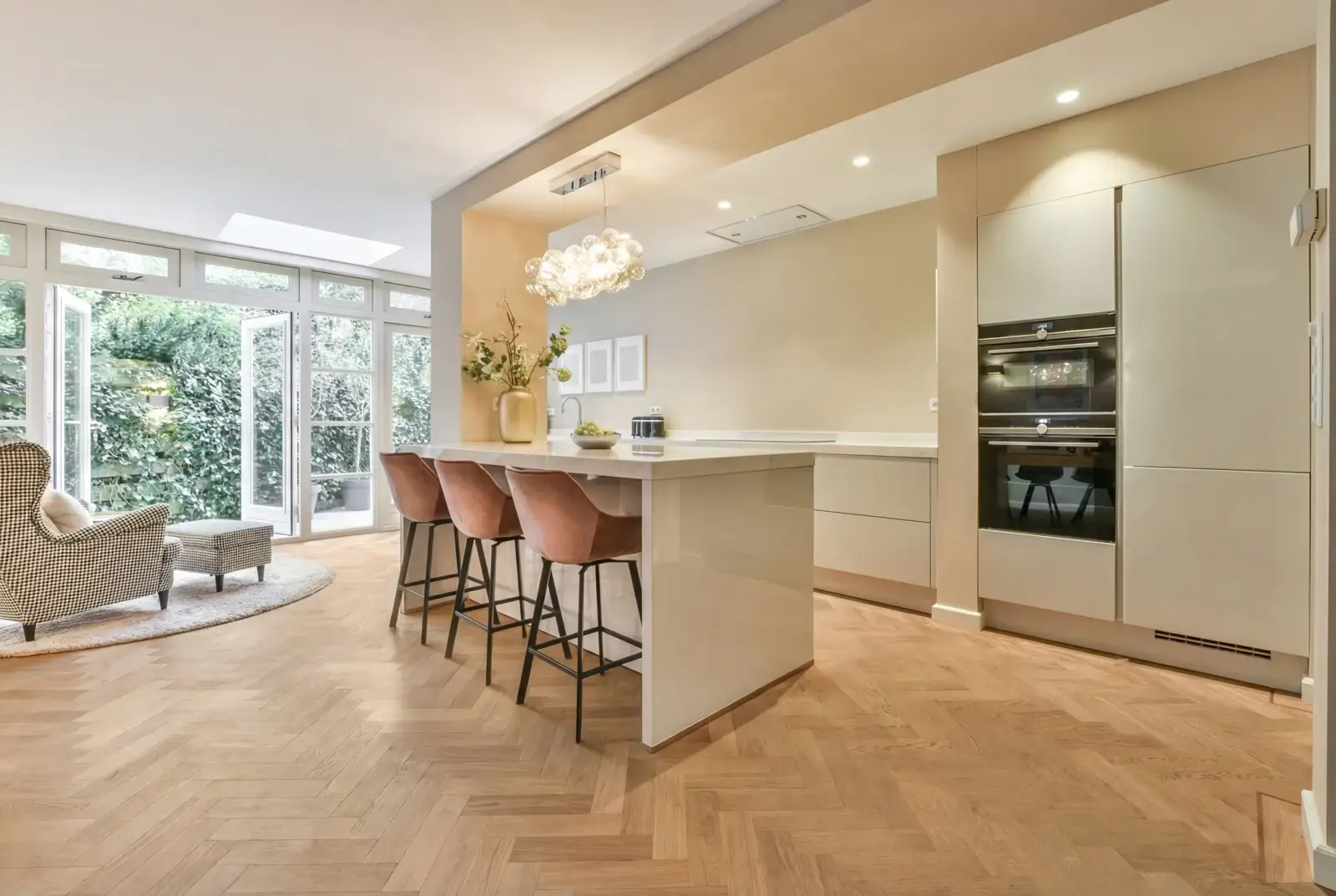 Lamelparket eiken visgraat - Okavango Noestarm Geborsteld Weissgrund