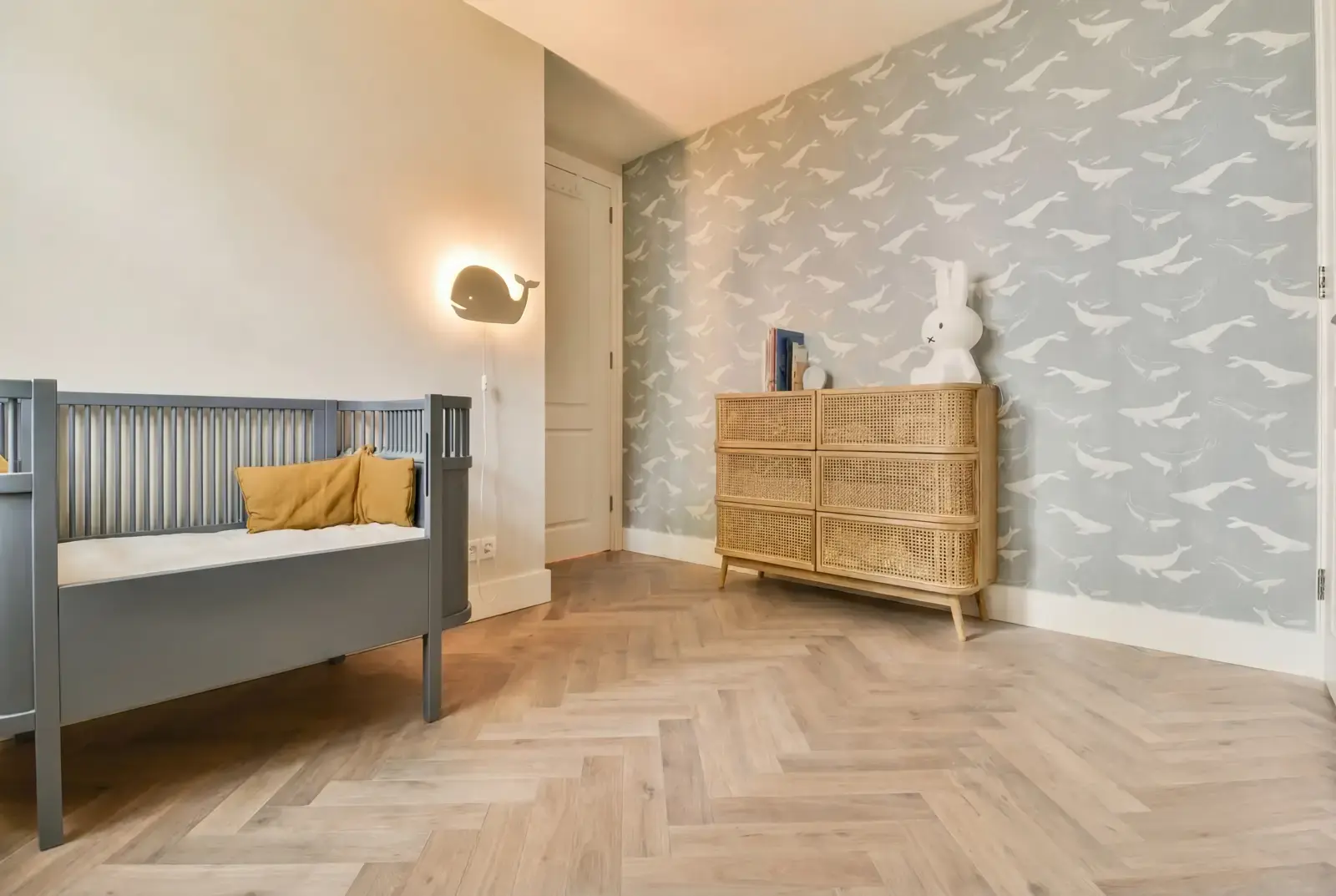 Lamelparket eiken visgraat - Okavango Noestarm Geborsteld Whitewash